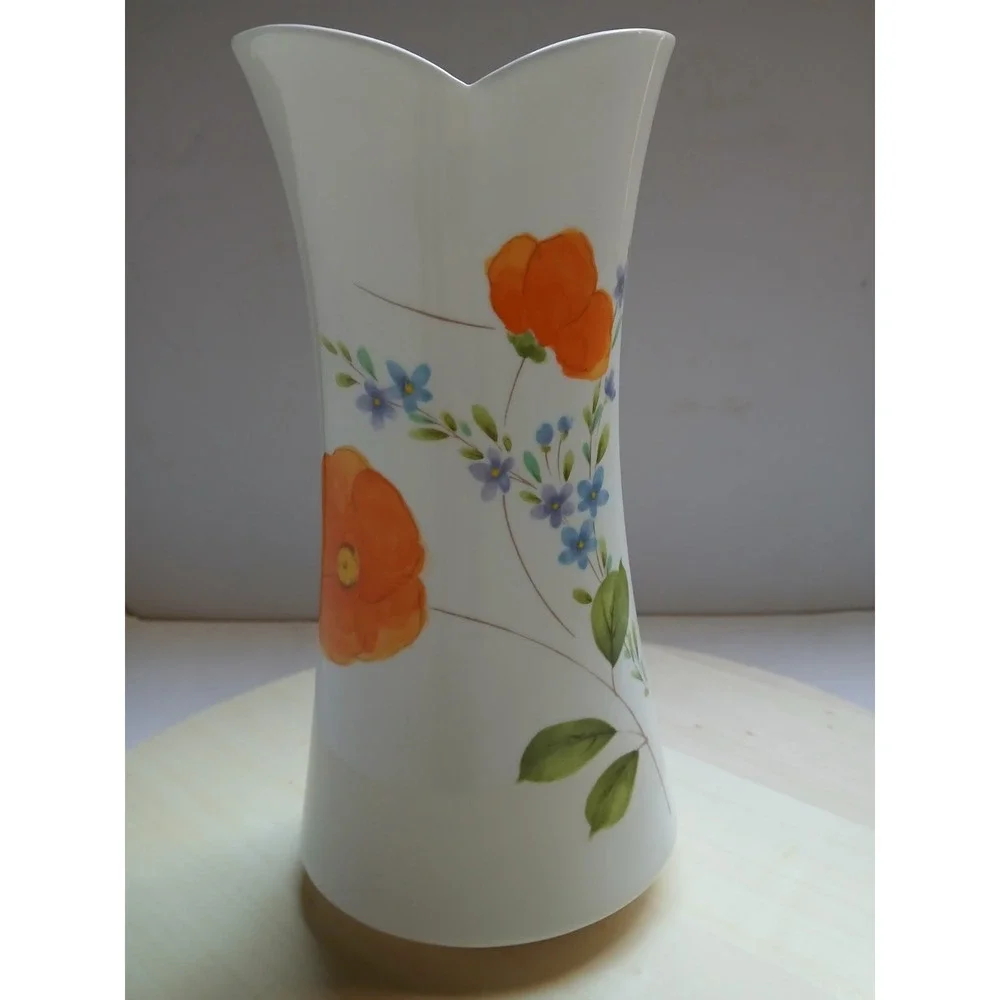 Mikasa Dancing Flowers Orange Vase Vintage 1970's Japan Bone China 9.5